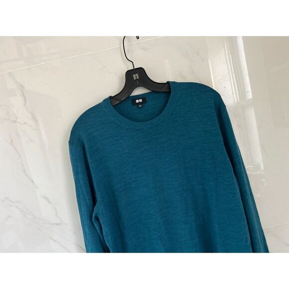 UNIQLO Pure New Wool Crewneck Pullover in Heather Blue Size Large - Picture 5 of 9